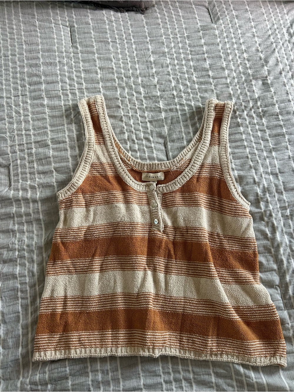 Striped Knit Tank Top in Cream and Brown